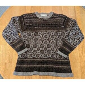 Fair Isle %100 Wool Sweater Brown Crew Neck Size M Mac & Jack Cute & Warm!!